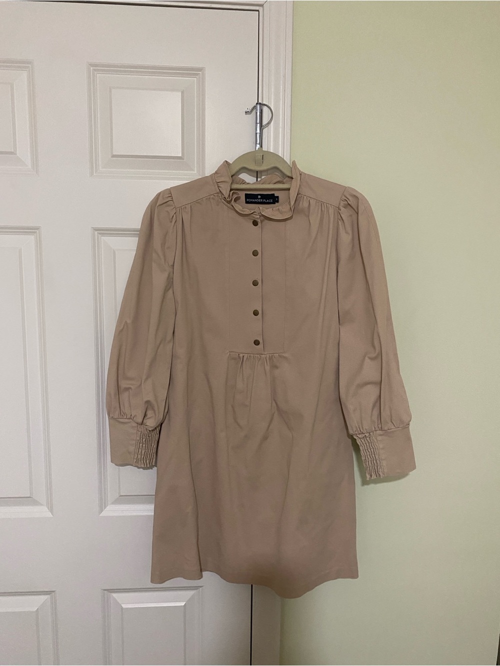 Pomander Place Beige Mini Dress with Button Placket